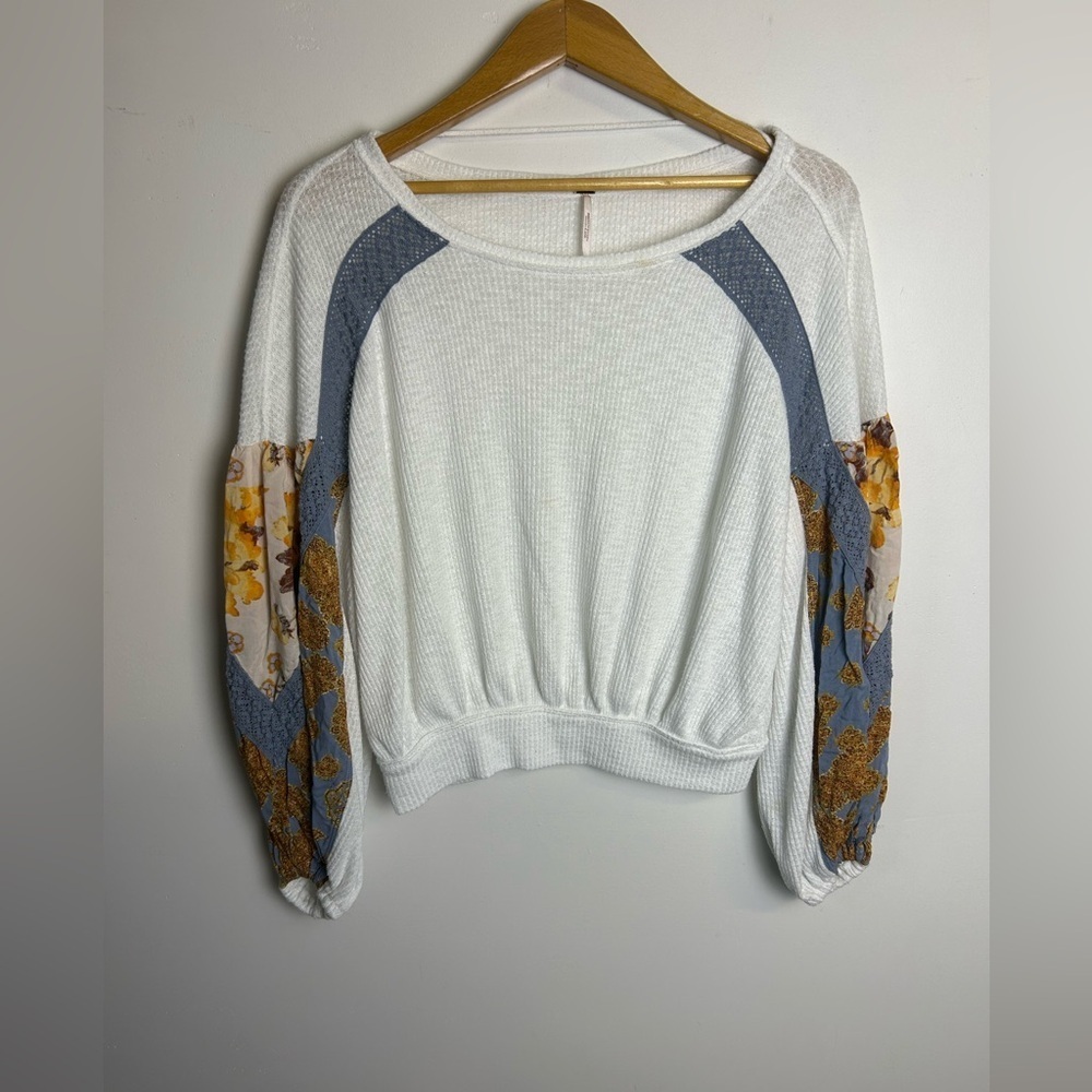 Free people Waffle Long Sleeve‎ Boho Top Size SP Croped Western Chic